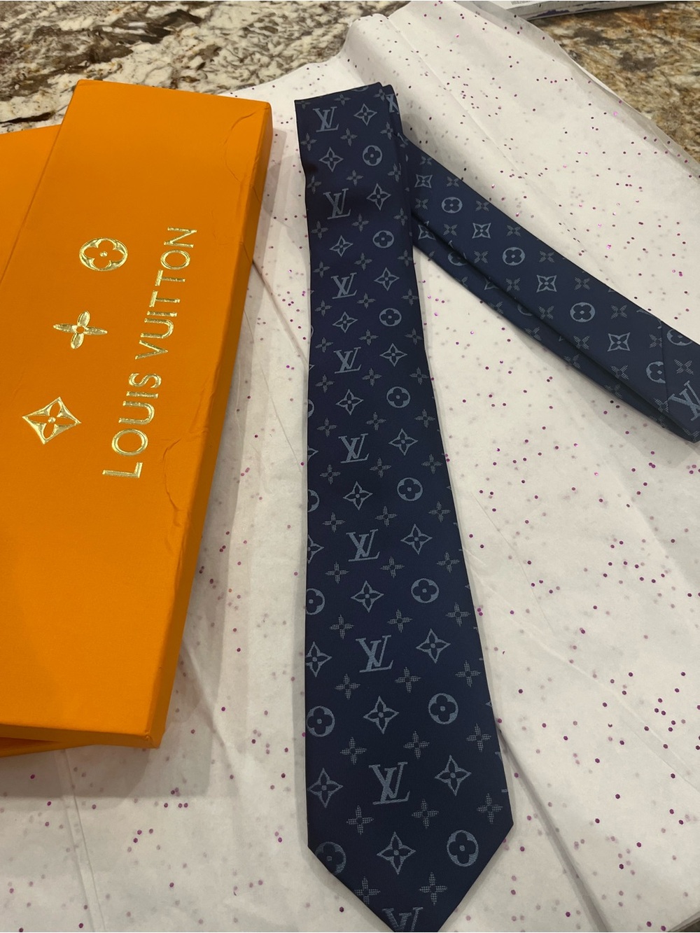 Louis Vuitton Navy Monogram Silk Tie